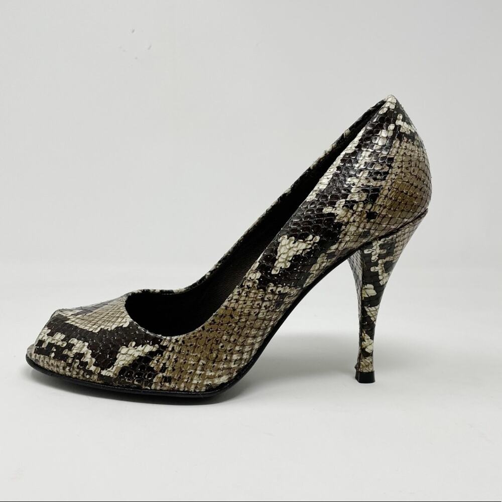 Stuart Weitzman Snakeskin Python Leather Peep Toe… - image 2
